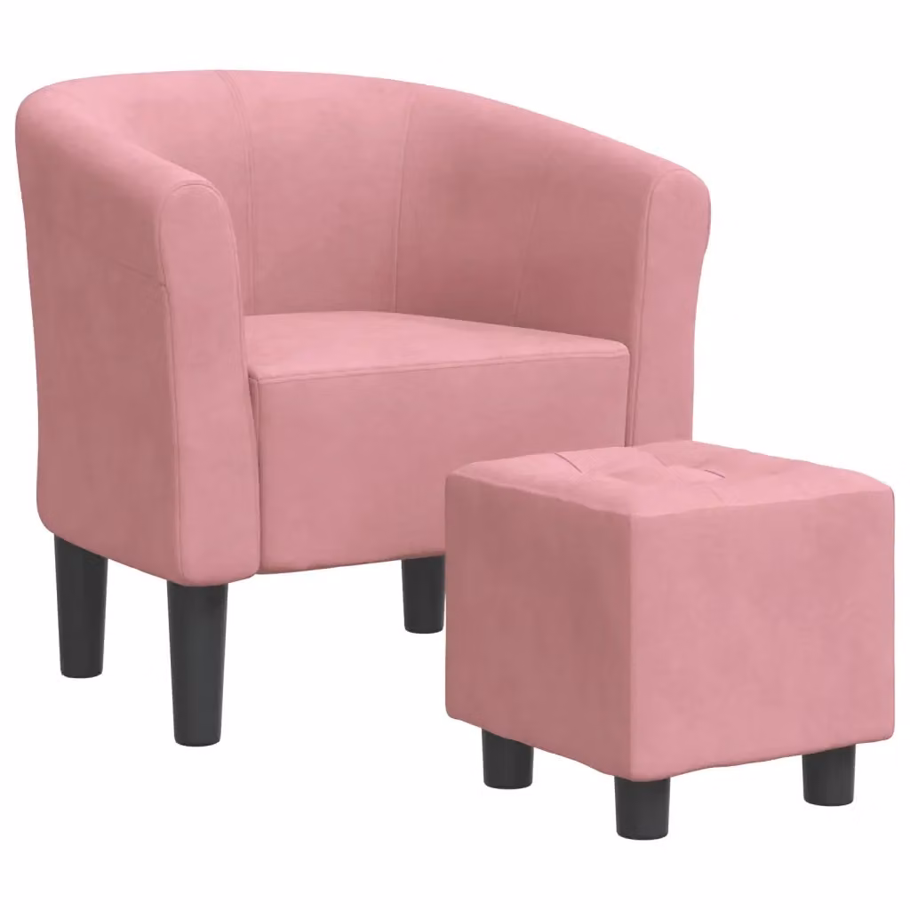 Poltrona Cabriolet con Poggiapiedi vidaXL in Velluto Rosa con Struttura in Legno e Plastica L/P/H: 70 x 68 x 56 cm – 2