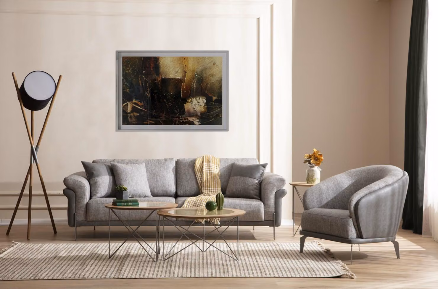 Sofagarnitur 3+1 Sitzer Polstergarnitur Sofas Sessel Luxus 2x Couchtische Set