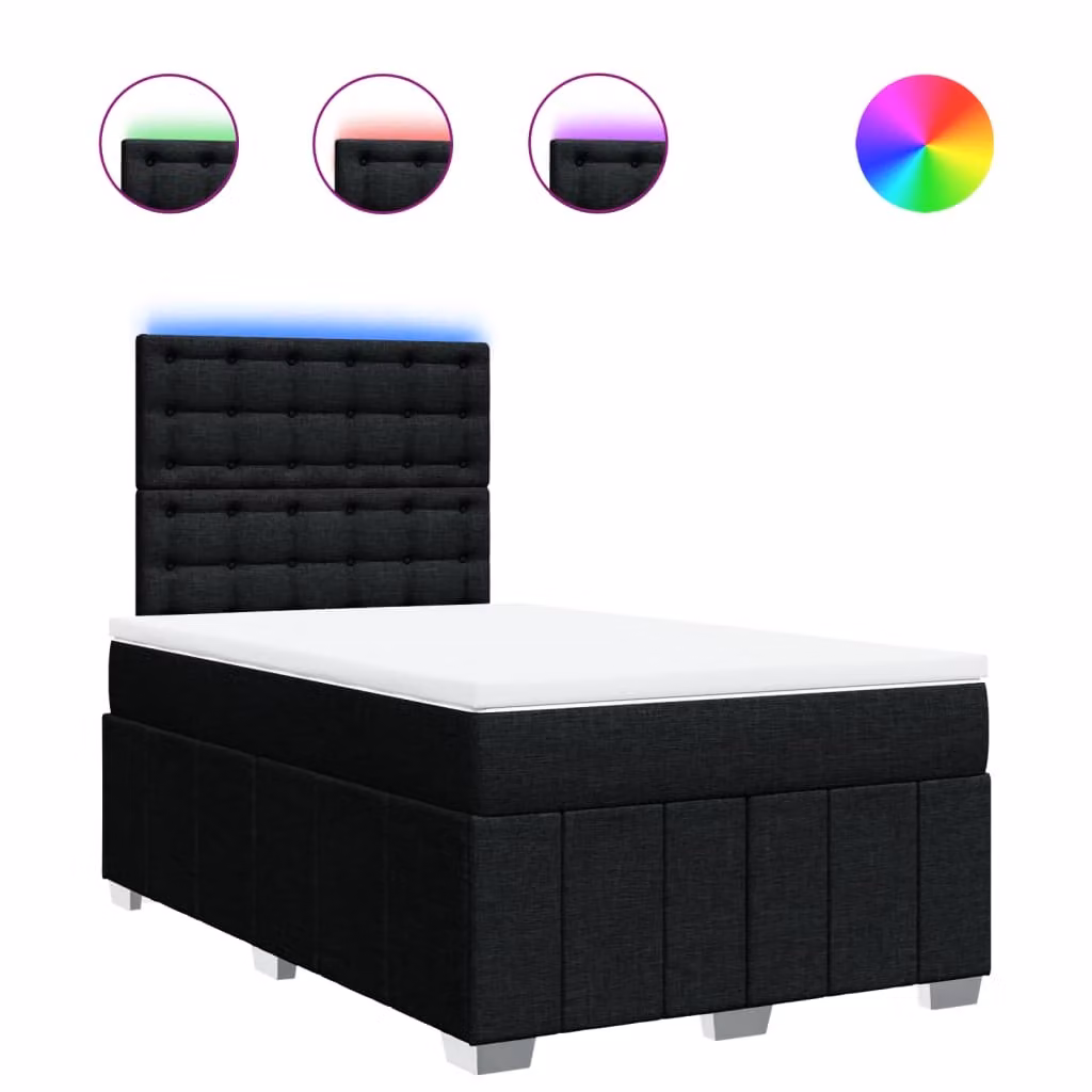 Giroletto a Molle con Materasso Nero 120x190 cm in Tessuto