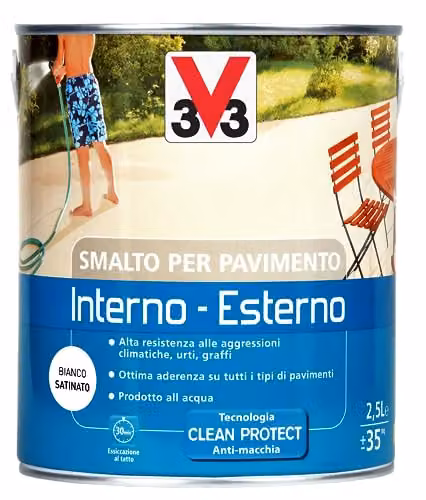 V33 Smalto Pavimenti Bianco Satinato 2,5 l - Vernice Resistente Interno/Esterno