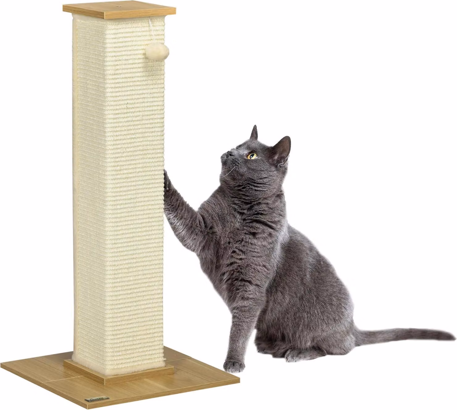 Tiragraffi per gatti - Colonna tiragraffi da 80 cm - Corda in sisal - Base in legno - Con pallina - A strato singolo