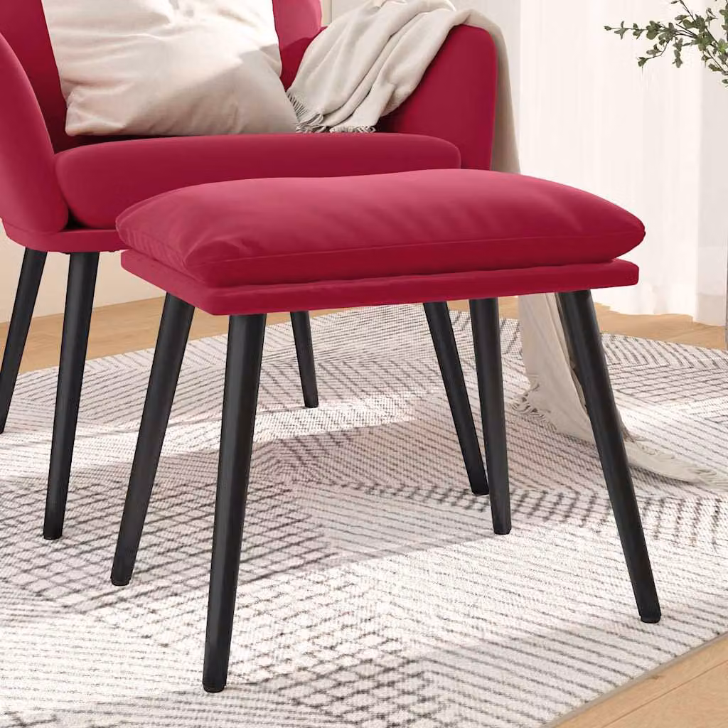 Poggiapiedi vidaXL in Velluto Rosso con Struttura in Metallo L: 45 cm, P: 29,5 cm, H: 35 cm