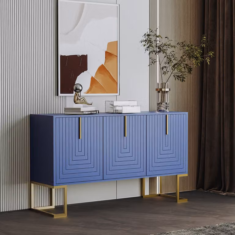 MODFU, Comò moderno con 3 ante e ripiani regolabili, mobile contenitore, colore blu navy