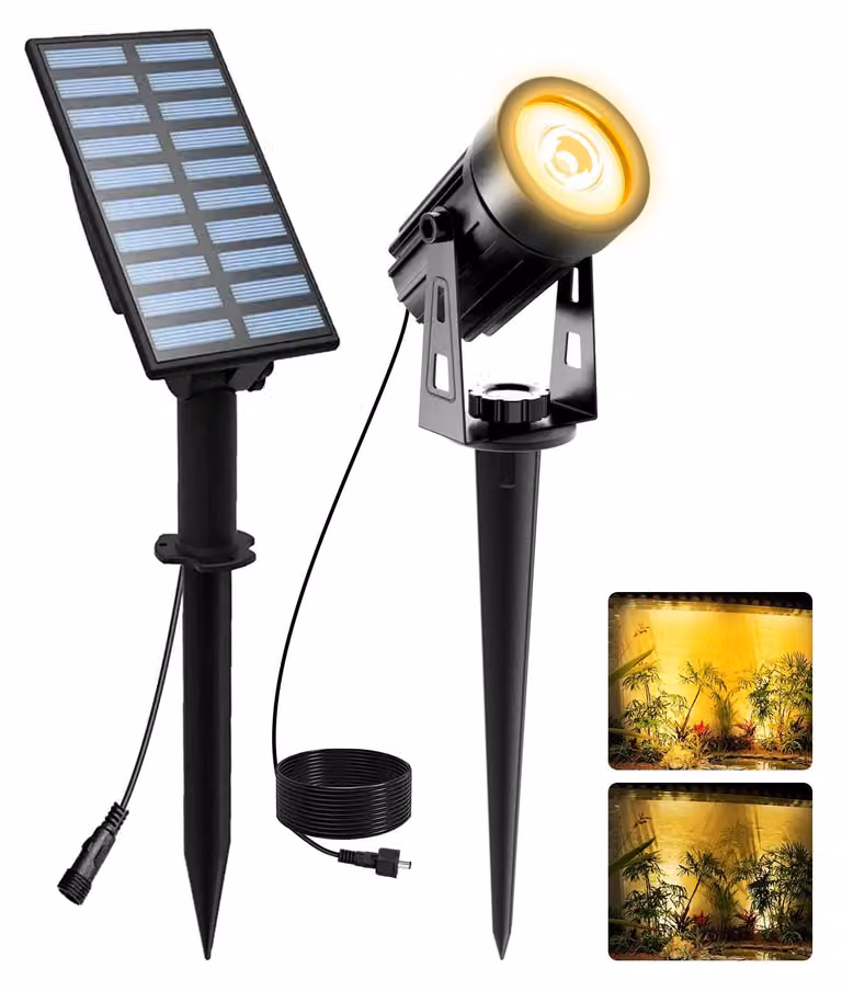 Lampada solare da giardino T-SUNUS, lampade solari per esterni, fari solari per auto con interruttore ON/OFF, fari solari per esterni, luce bianca calda, grado di protezione IP65, impermeabili, lampade solari per giardino, 2 modalità di luminosità, ideali