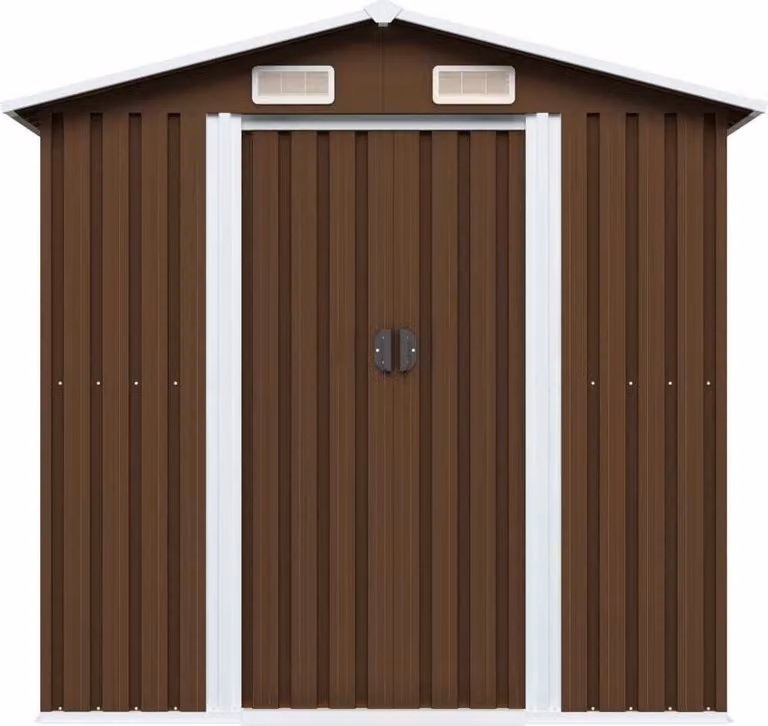 Capanno Attrezzi da Giardino Marrone 204x132x186 cm in Acciaio