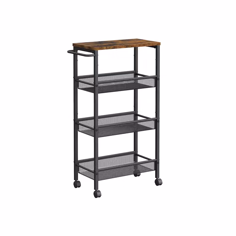 Carrello a 4 Ripiani con Ruote, Nero