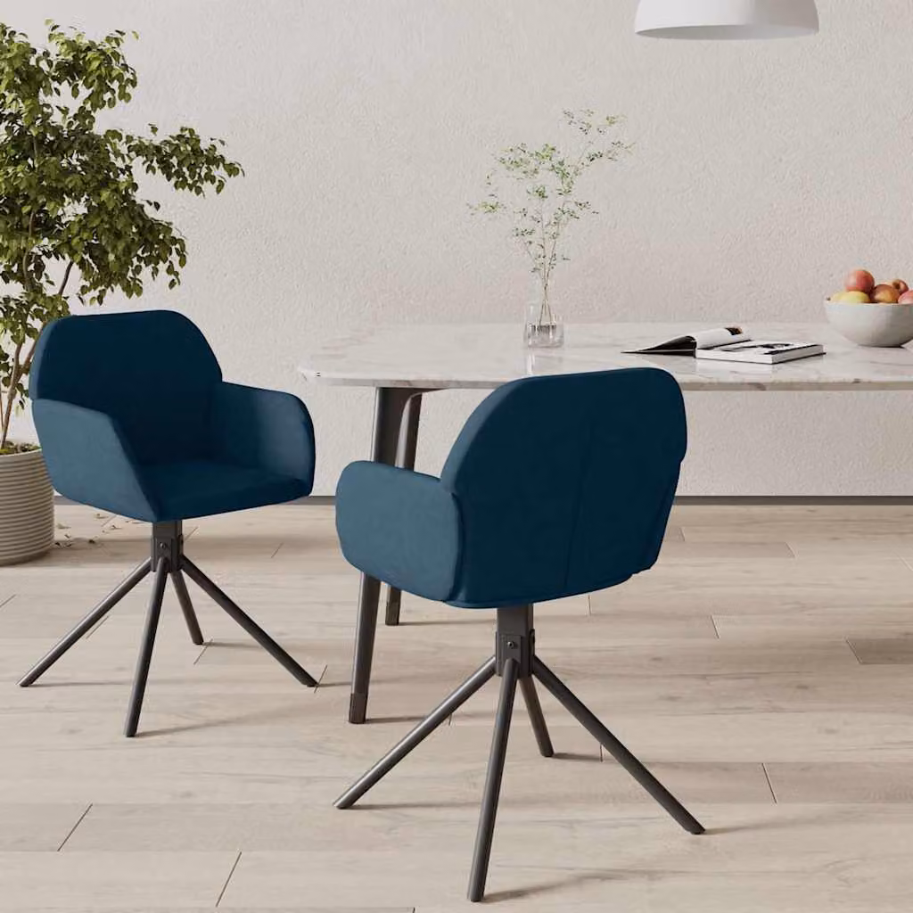 Set di 2 sedie da pranzo girevoli vidaXL in velluto blu con base in metallo e design moderno
