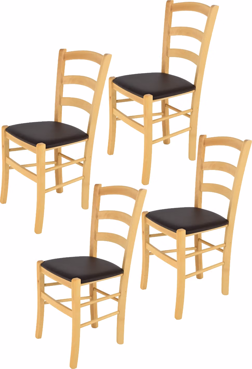 t m c s Tommychairs - Set di 4 sedie VENICE per cucina e sala da pranzo, struttura robusta in legno di faggio laccato in colore naturale e sedile imbottito rivestito in PELLE D'ARTE nel colore moka