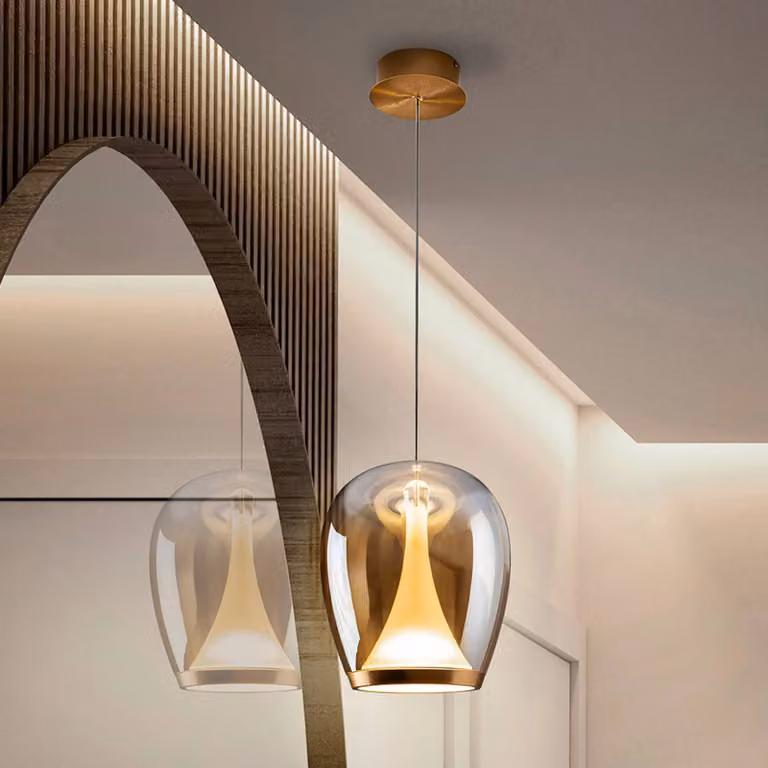Schuller Valencia Lampada a sospensione in vetro Suspiro, Crema / Ambra, Soggiorno / Sala da pranzo, Vetro, Lampada a sospensione