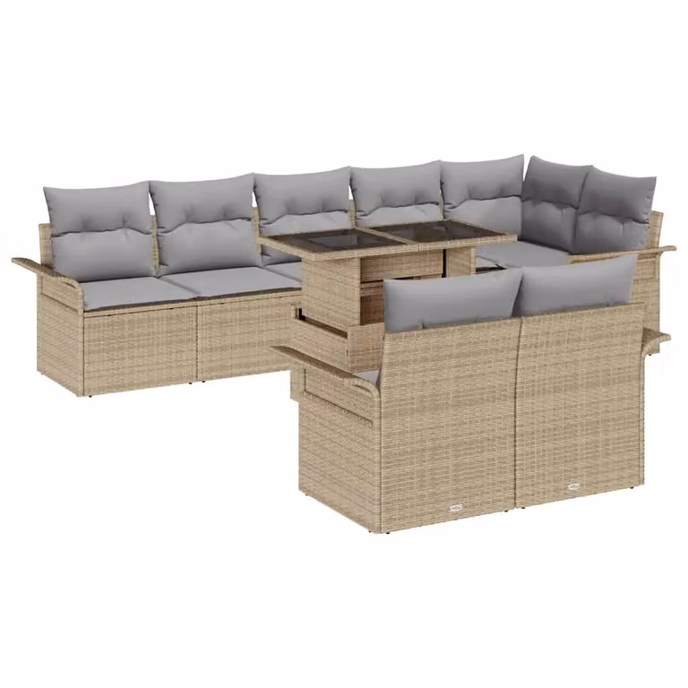 Set Divano da Giardino vidaXL 9 pz Beige e Grigio con Cuscini e Tavolino