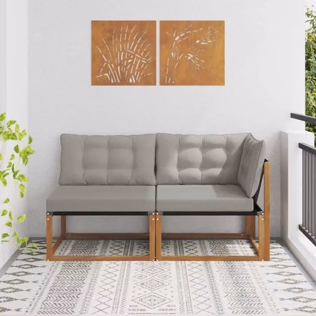 Set di 2 divani modulari angolari vidaXL in legno di acacia e tessuto grigio per esterno – 1