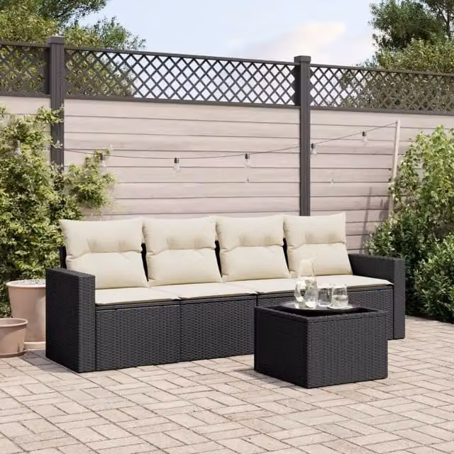 Set Divani da Giardino 5 pz con Cuscini in Polyrattan Nero 3218676