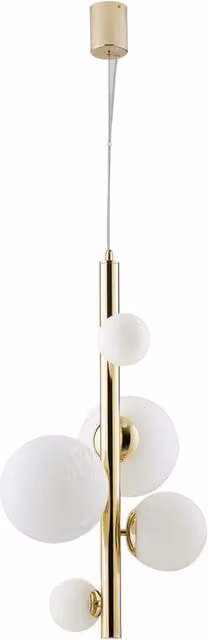 Lampada a sospensione Hera in metallo e vetro color oro con 5 lampadine G9