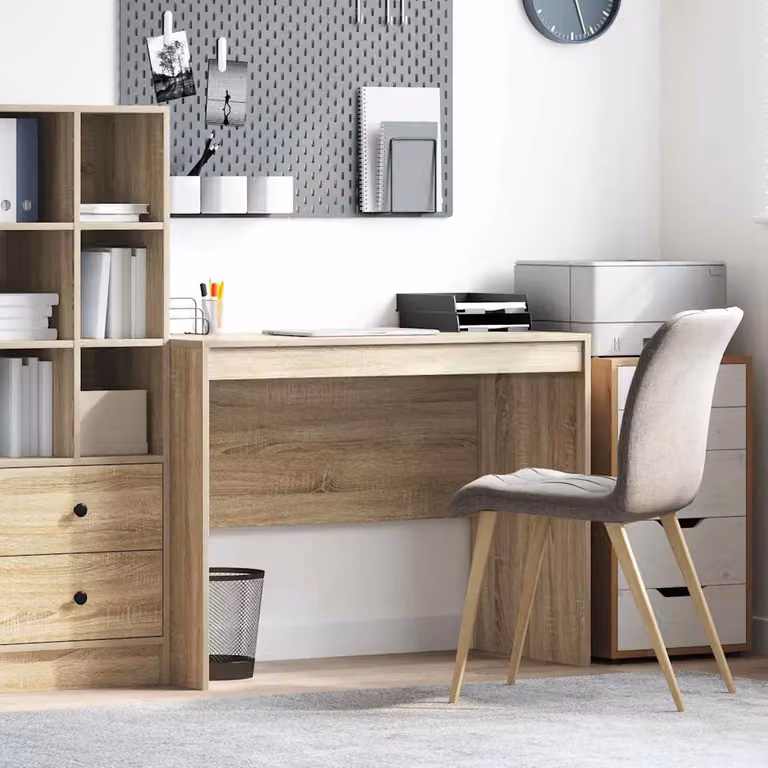 Scrivania minimalista vidaXL in MDF laminato color rovere, L: 100 cm, P: 50 cm, H: 76 cm