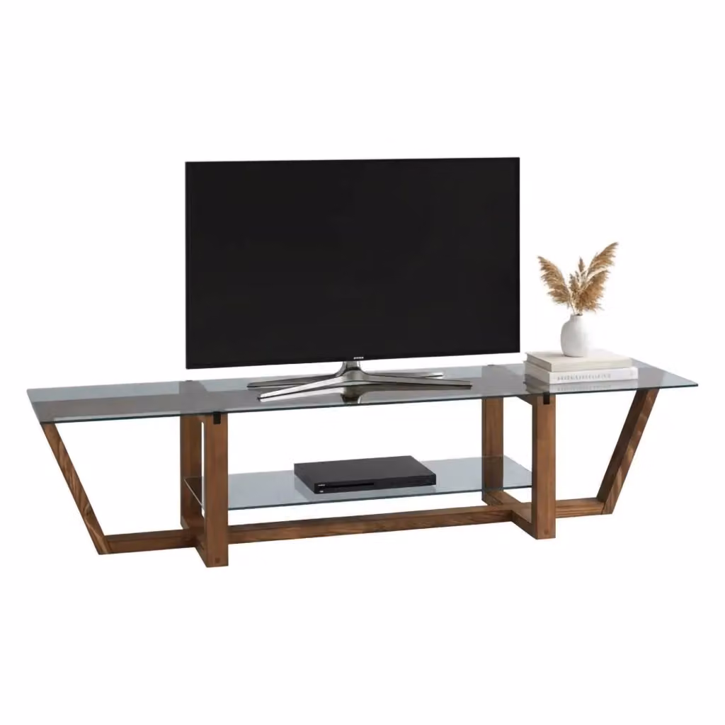 Mobile porta TV Arienzo DMORA, Credenza moderna per soggiorno in legno e vetro, Marrone, L: 158 cm, P: 35 cm, H: 35 cm – 2