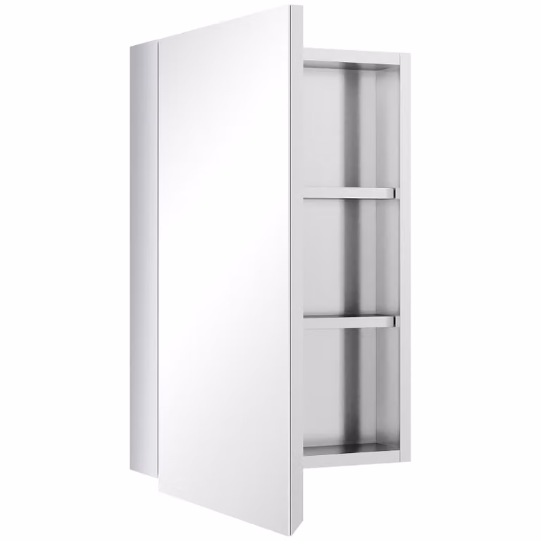 AIORBER armadio a specchio bagno acciaio inox 60x39 cm armadio a muro con specchio anta 3 livelli armadio bagno montaggio a parete, argento