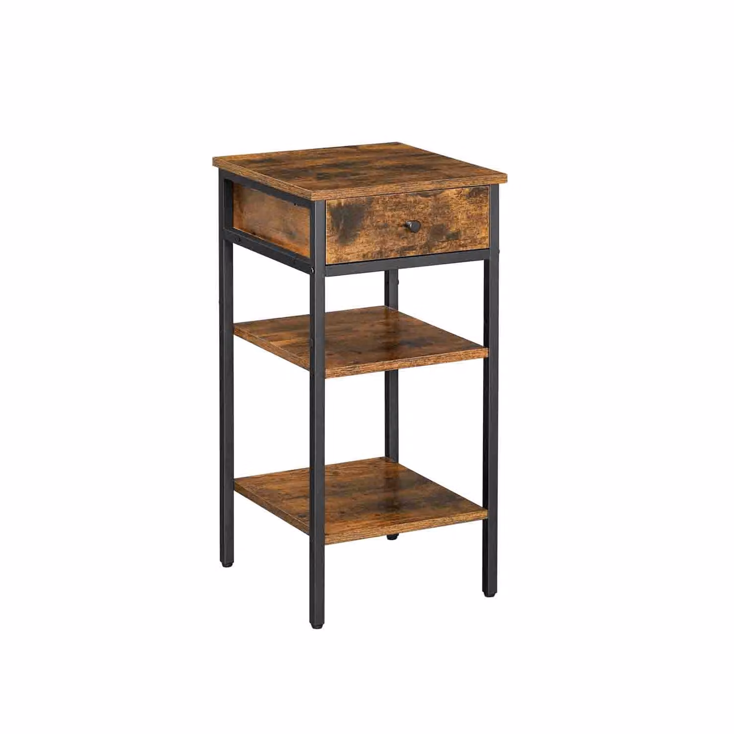 VASAGLE Comodino stile industriale, Marrone Rustico + Nero