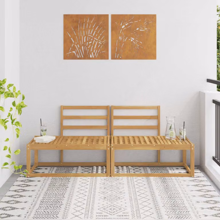 Set di divani da esterno vidaXL in legno di acacia, 2 pezzi, bianco e marrone, L: 182,5 cm, P: 63 cm, H: 73 cm