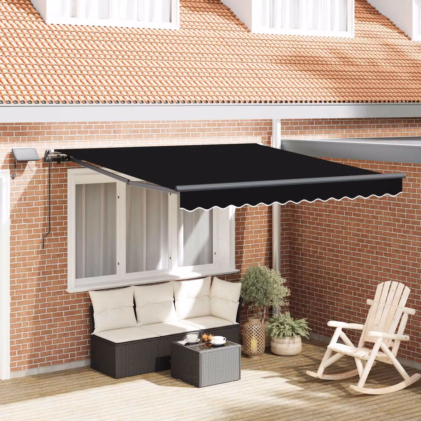 Tenda retrattile vidaXL con bracci pieghevoli in alluminio e tessuto in poliestere, Nero, L: 350 cm x P: 250 cm