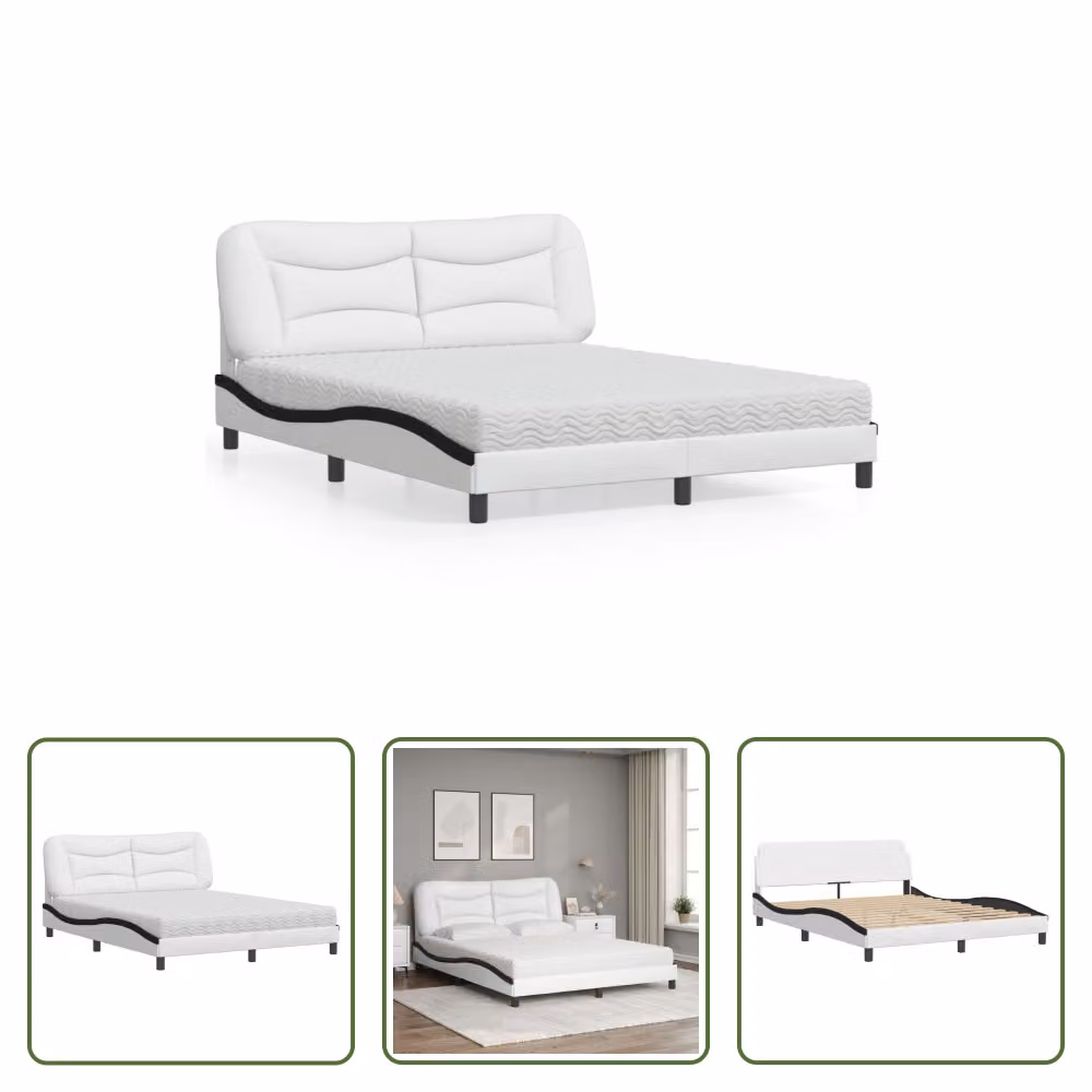 The Living Store Letto con materasso bianco e nero 160x200 cm in ecopelle