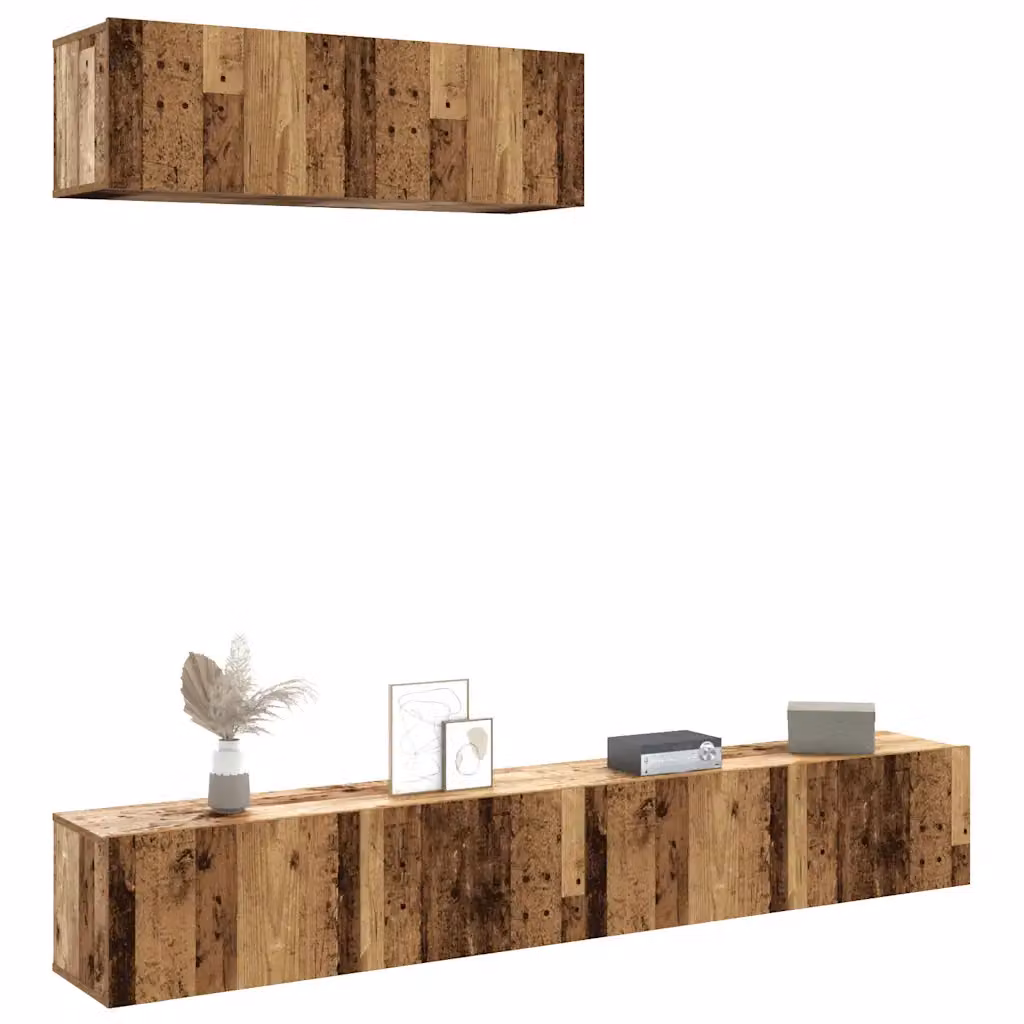 Set di 3 mobili TV da parete vidaXL in legno antico marrone, design moderno per soggiorno, L/P/H: 100 x 30 x 30 cm