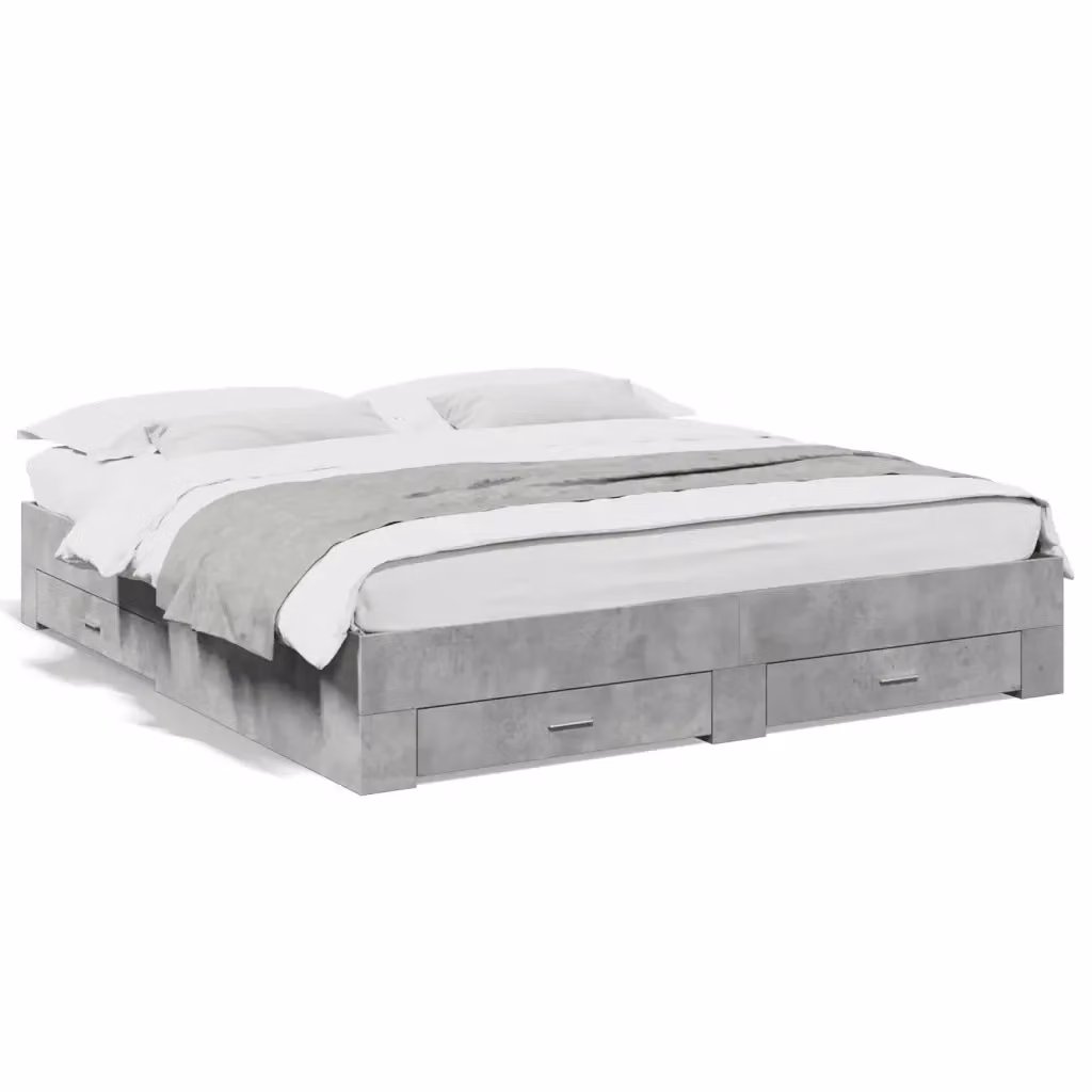 vidaXL Giroletto con Cassetti in Legno Multistrato Grigio 200x200 cm – 2