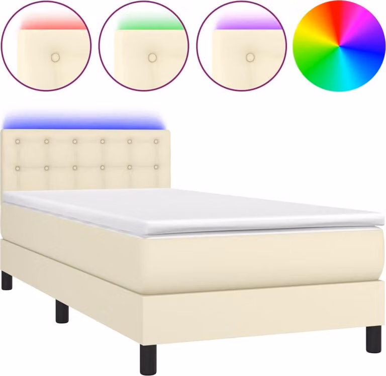 Giroletto a Molle con Materasso e LED Crema 90x190cm Pelle finta