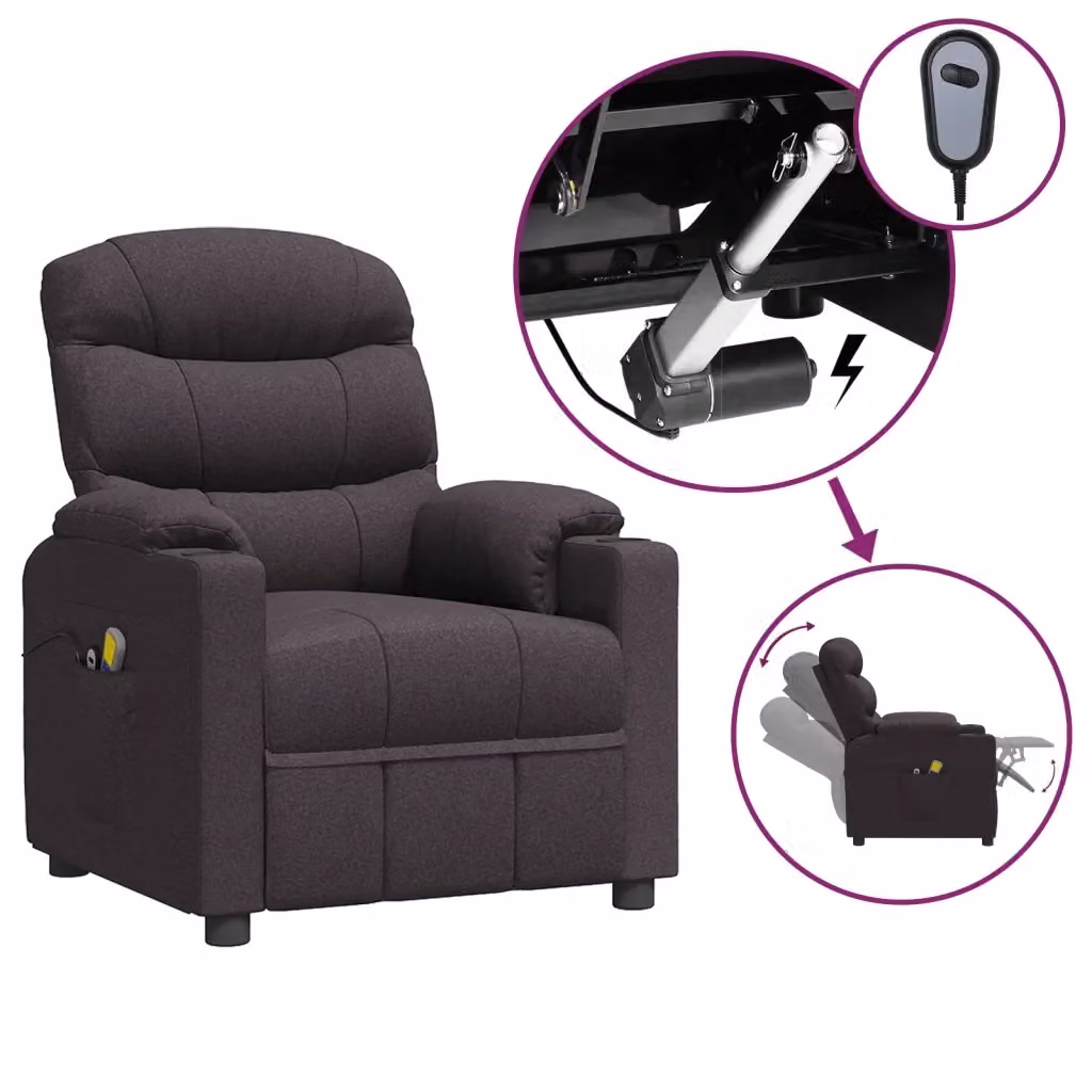 Poltrona Massaggiante Elettrica Relax vidaXL in Tessuto Marrone con Braccioli – 2