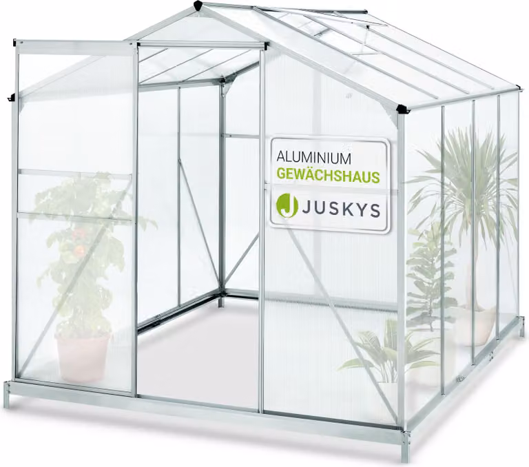 Serra in alluminio Juskys con fondazione per giardino - 4,75 m² - 190 × 253 cm - 1 lucernario e porta scorrevole - pannelli da 4 mm