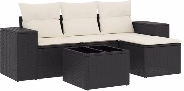 Set Divani da Giardino 5 pz | Set Salotto da Giardino con Cuscini in Polyrattan Nero