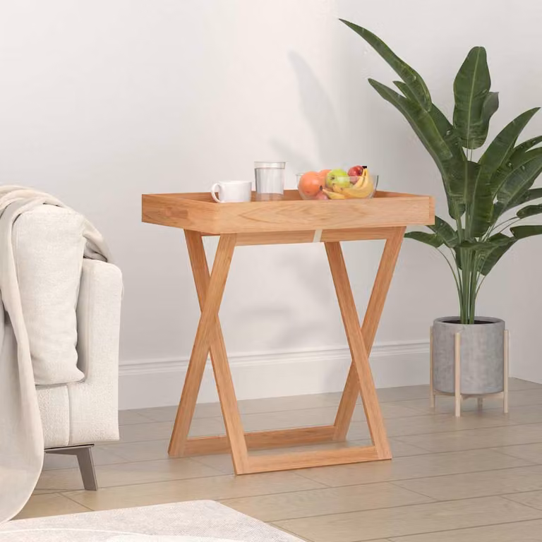 vidaXL Tavolo a vassoio pieghevole in legno di noce color marrone L: 52 cm, P: 36 cm, H: 56,5 cm