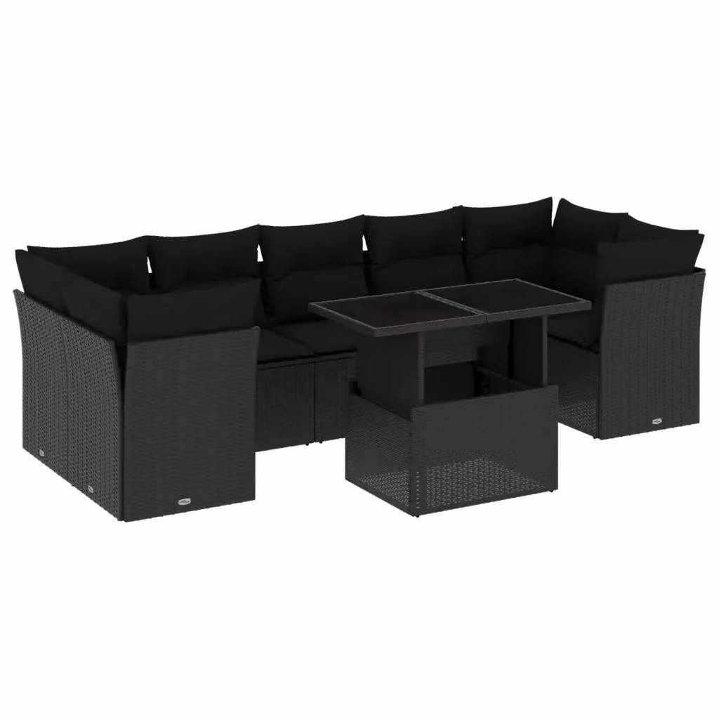 Set Divani da Giardino vidaXL a Forma di L con Cuscini e Tavolino Nero in Polyrattan e Acciaio – 2