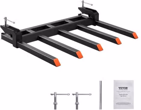 Pinza per Forche per Detriti VEVOR per Benna da 48 pollici, Capacità 2600 libbre, Colore Nero e Arancione