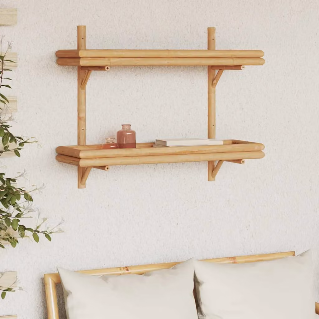 Scaffale da parete moderno vidaXL in bambù marrone e beige L: 75 cm, P: 26 cm, H: 60 cm