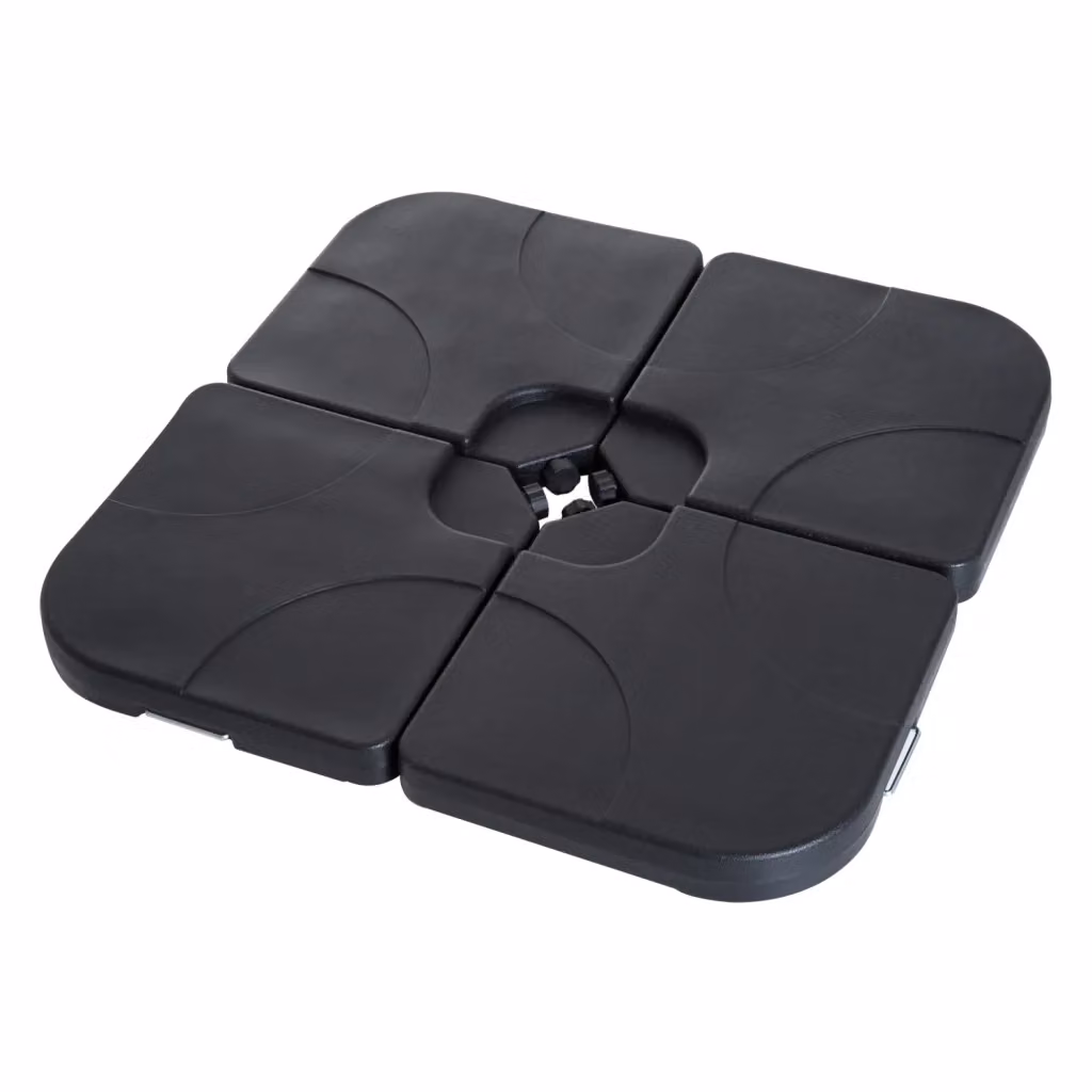 Set di 4 pesi per ombrellone XYLO in plastica HDPE neri, riempibili con acqua o sabbia, L/P/H: 50 x 50 x 7,5 cm – 2
