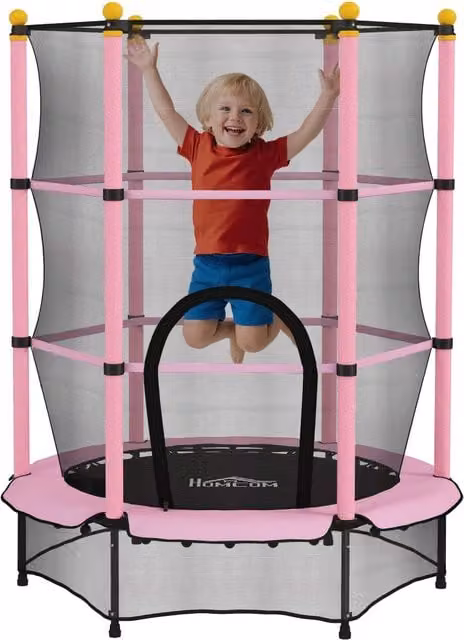 Mini Trampolino per Bambini Minimal con Rete di Sicurezza Rosa e Nero Diametro: 140 cm