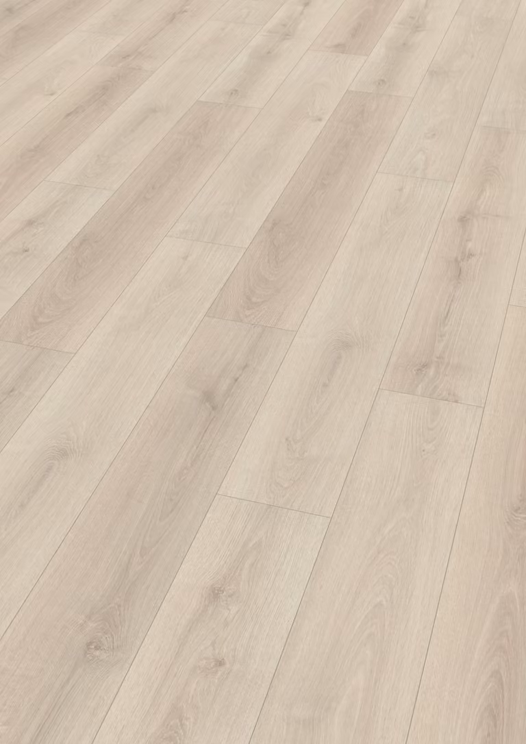 Pavimento laminato EGGER NatureSense* EL2831, finitura "Elton Eiche weiss" (rovere bianco Elton), dimensioni 1292x193x8 mm