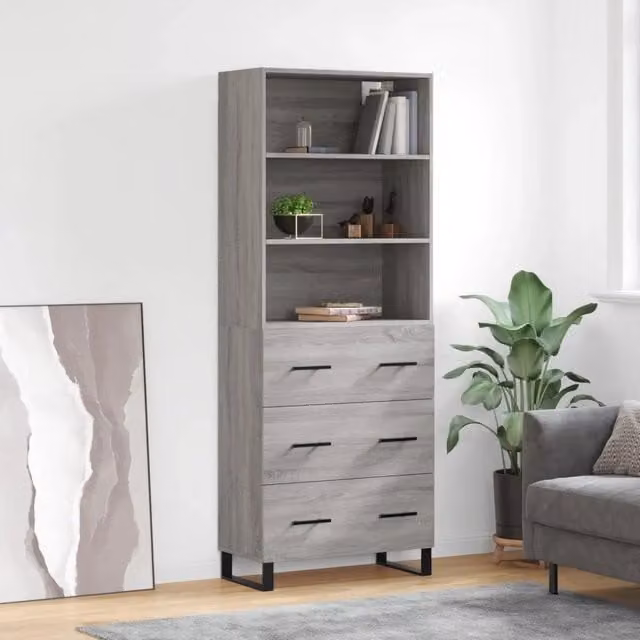 Credenza moderna vidaXL in legno e metallo grigio L: 69,5 cm, P: 34 cm, H: 180 cm
