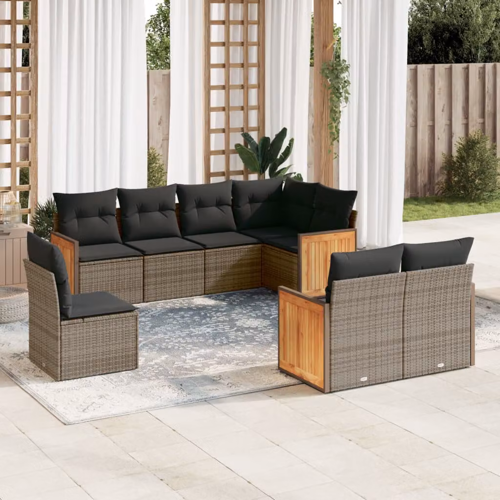 Set Divano da Giardino vidaXL 8 pz in Polyrattan Grigio con Cuscini Imbottiti e Rivestimenti Rimovibili – 1