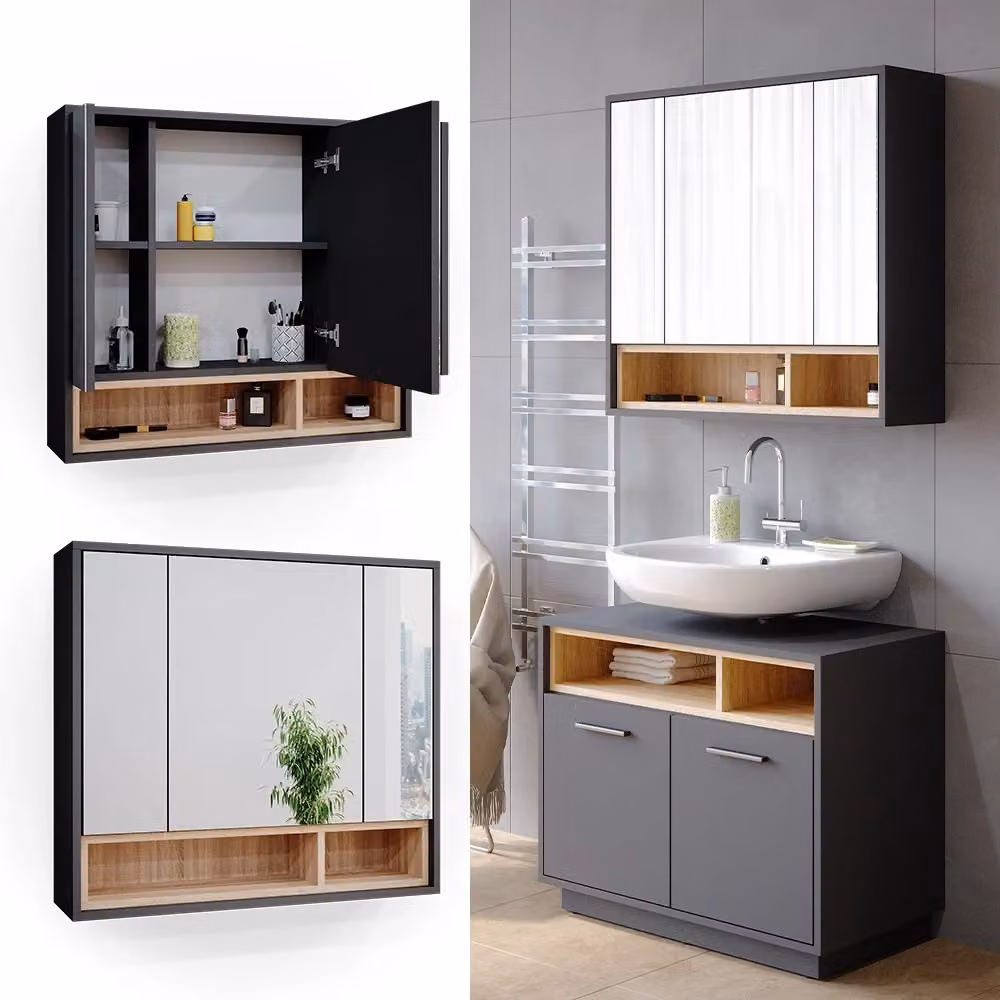 Specchio contenitore da bagno Beatrice Vicco colore antracite L: 80 cm, H: 72 cm – 2