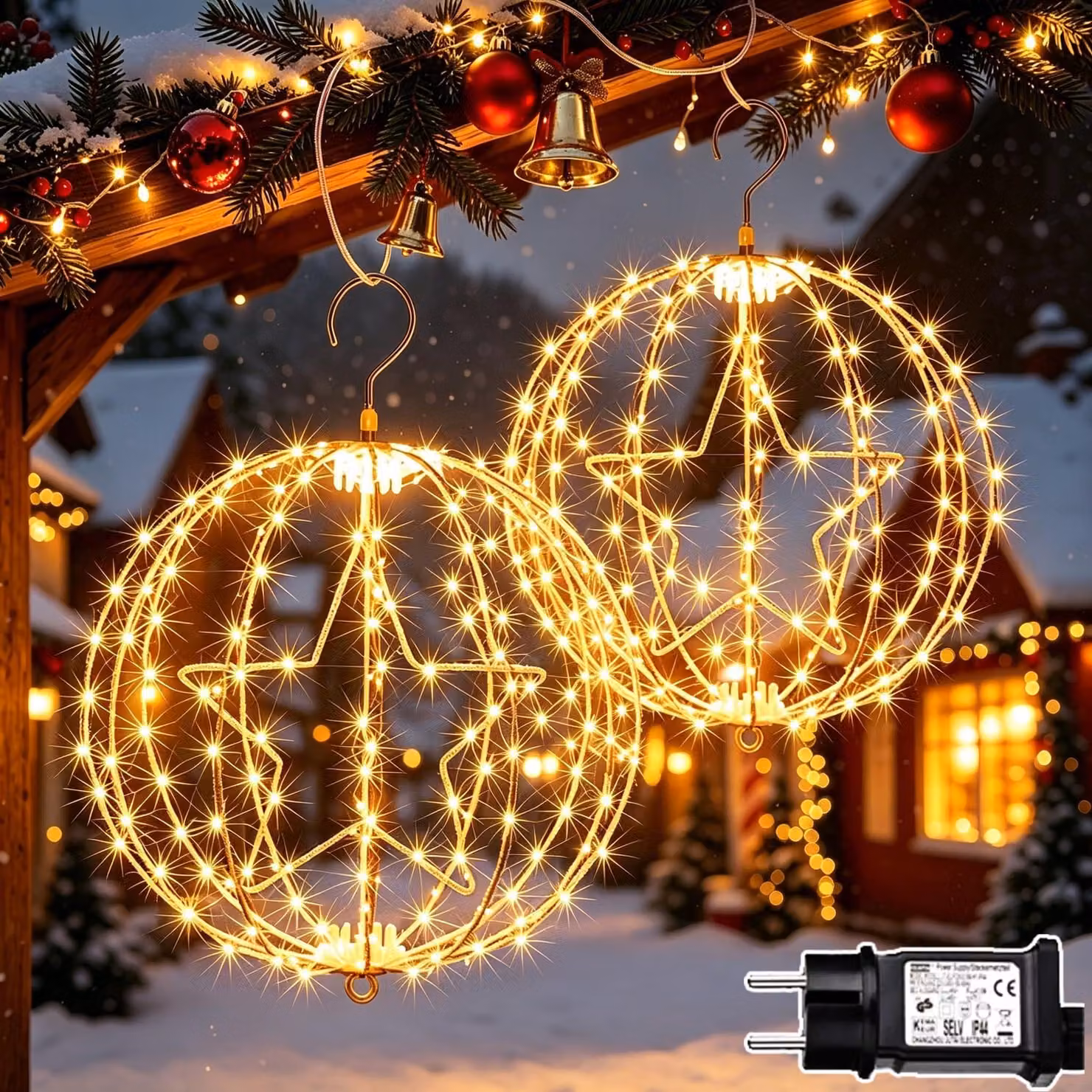 Sfera luminosa a LED, 30 cm di diametro, confezione da 2, 200 LED, con timer