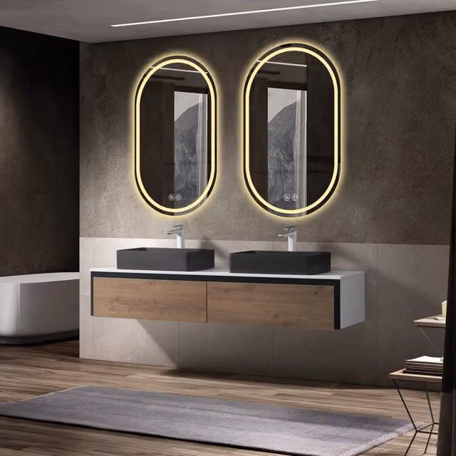 Specchio da bagno REDOM con luce LED, touch dimmabile e funzione anticondensa, Argento, L: 60 cm, H: 90 cm