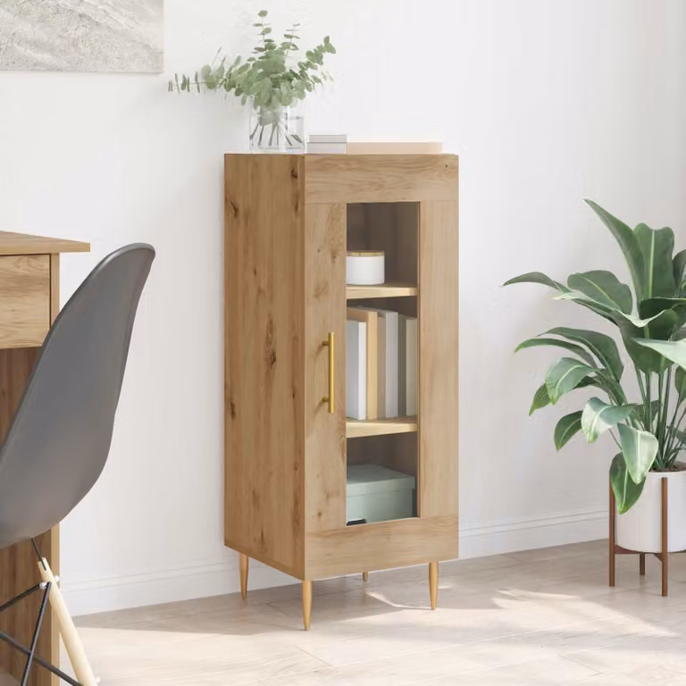 vidaXL Credenza moderna in legno color rovere e oro L/P/H: 34 x 34,5 x 90 cm