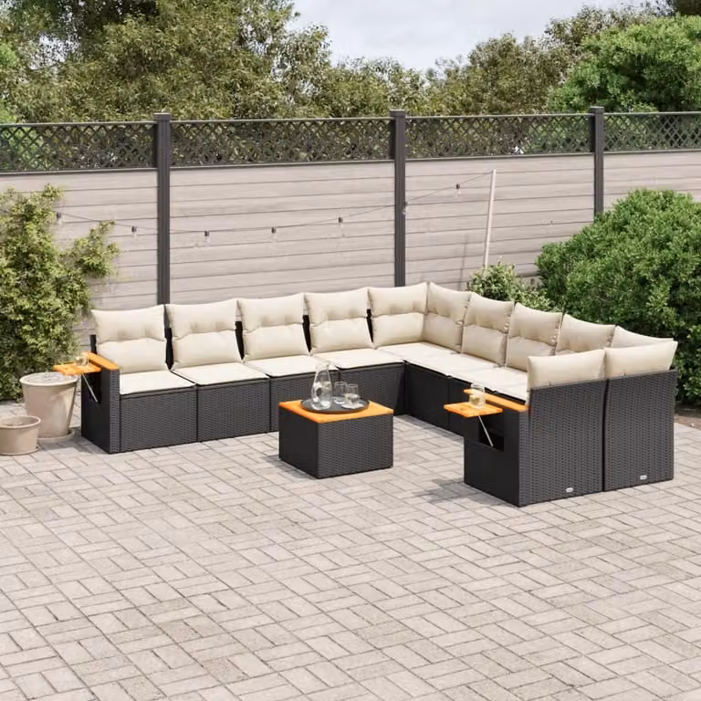 Maison Exclusive - Set Divani da Giardino 11 pz con Cuscini in Polyrattan Nero