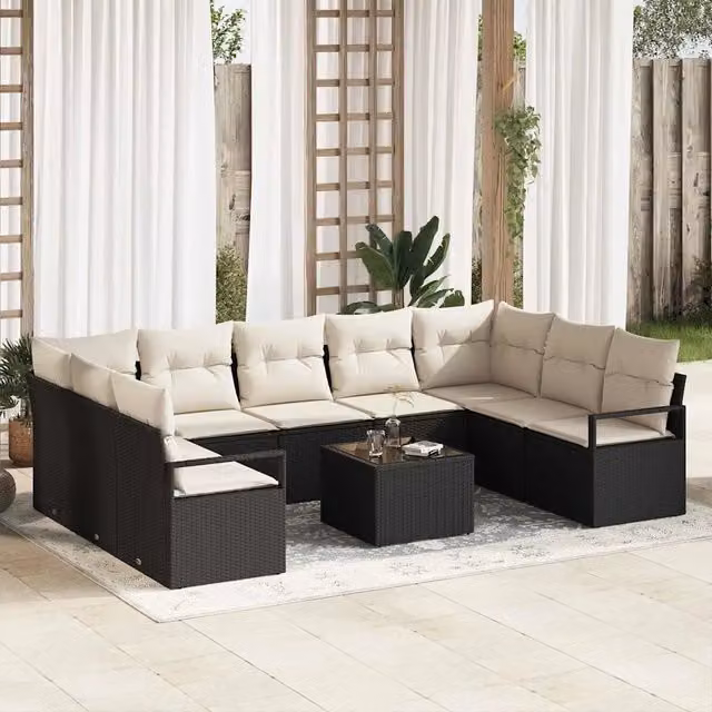 Set di divani 10 pz Nero polyrattan 3346547