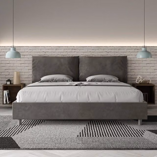 Letto matrimoniale contenitore Ityhome Antea Large imbottito in microfibra grigio L/P: 180 x 200 cm