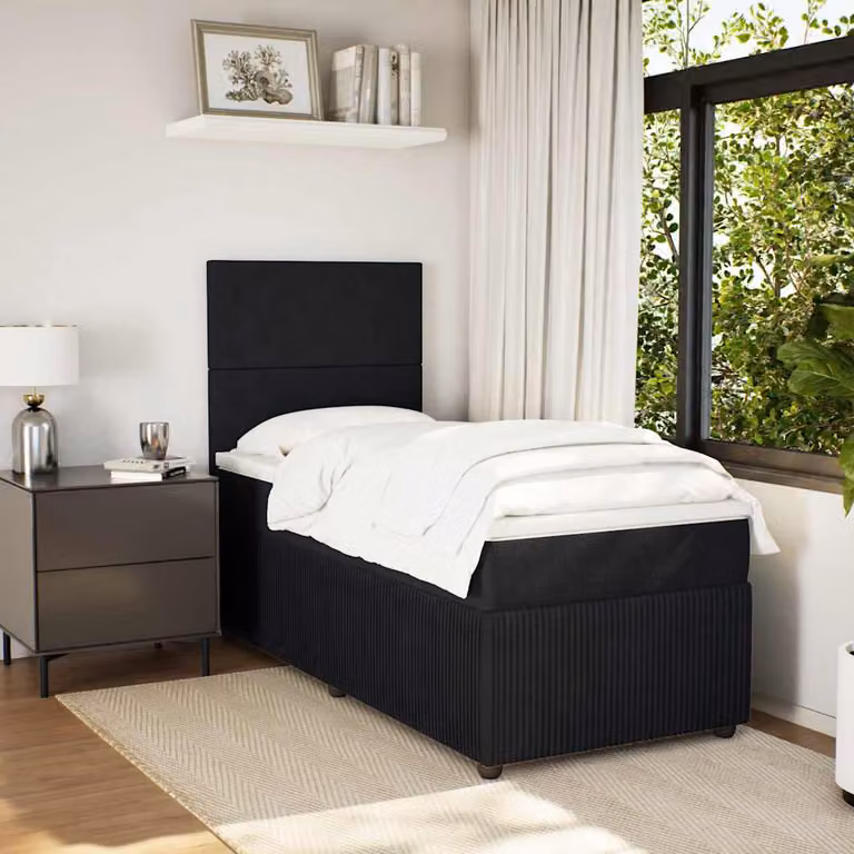 vidaXL Letto Ibrido con Materasso in Velluto Nero L/P/H: 90 x 190 cm
