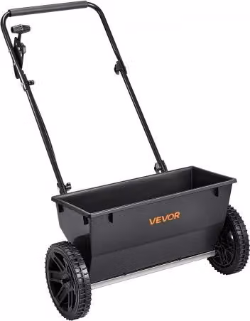 Spandiconcime a spinta VEVOR nero con griglia a tramoggia, capacità 22,6 kg, larghezza di spandimento 457 mm e 10 impostazioni per giardino e prato