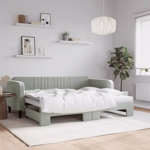 Divano Letto con Letto Estraibile-Sofa Letto-Daybed Grigio Chiaro 90x200 Velluto 757629
