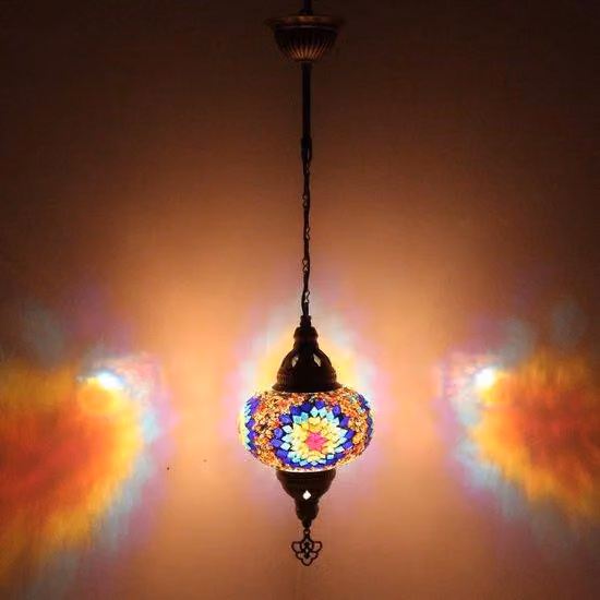 Lampada a sospensione turca con vetro mosaico colorato da 12 cm - Lampada orientale per un'illuminazione suggestiva